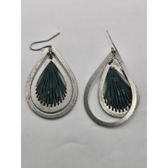 Large Oval Teardrop Earrings Peacock Dangle - Picture 2 of 2